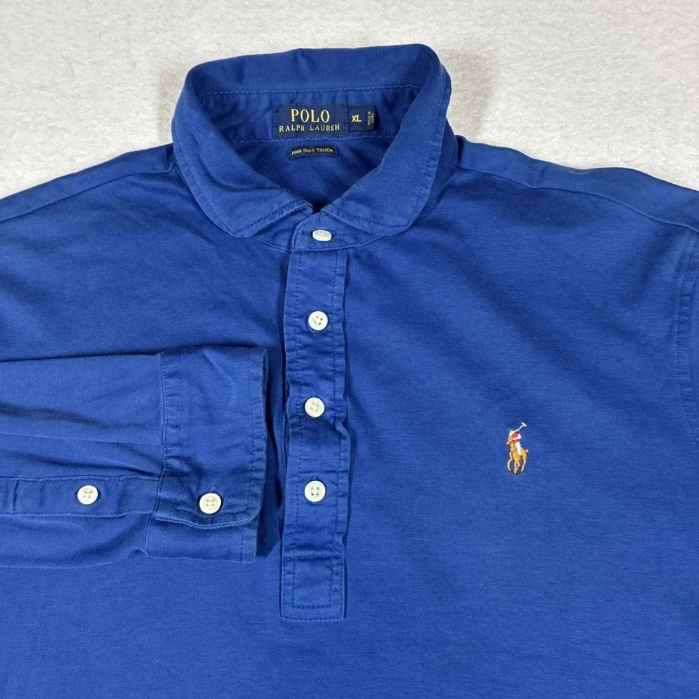 Polo Ralph Lauren Mens Pima Soft Touch Polo Shirt XL Blue Long Sleeve Flesh Pony